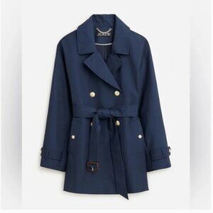 NWT J. Crew Short Trench Coat in Vintage Navy Blue Khaki BJ979 Women's XXS S